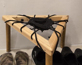 Traingle Wooden stool wooven by rope. Fully assembled. One and only piece.