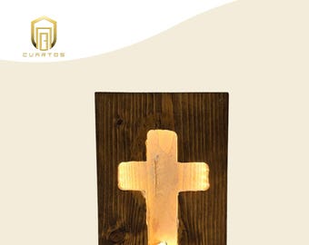 Cross Table Lamp. Powerded by LED lighting inside. Made of pinewood.
