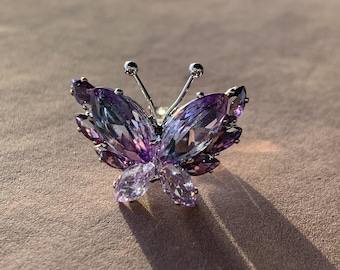 Purple butterfly ring, exquisite diamond promise ring, crystal butterfly design, adjustable size ring, Best gift for women