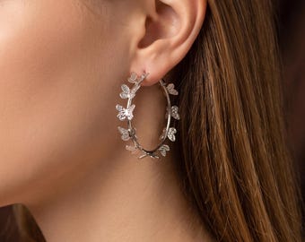Y2K Silver Butterfly Hoop Earrings | Coquette Butterfly Charm Jewelry | Delicate Statement Versatile Everyday Wear Accessory| Gift For Her
