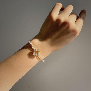 Gold Clover Star CZ Tennis Bracelet 6.3 inches| Dainty Floral Crystal Chain | Minimalist Bling Jewelry | Lucky Charm Bracelet | Gift for Her