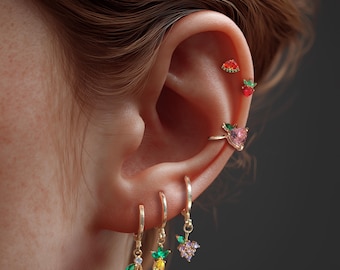 Conjunto de pendientes apilables de frutas coloridas / Delicados colgantes de frutas estilo años 20 / Joyería coqueta para vacaciones y uso diario / Regalo para ella