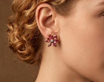 Purple Floral Stud Earrings | Amethyst Flower Studs | Korean Style Delicate Jewelry | Everyday Elegance Stud | Gift for Her