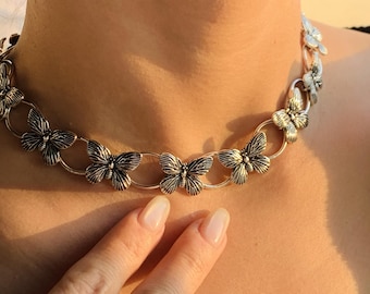 Vintage Necklace Sterling Silver 925 Cut Butterfly , Butterfly Necklace,  Link Chain Necklace, Best Gift for Her