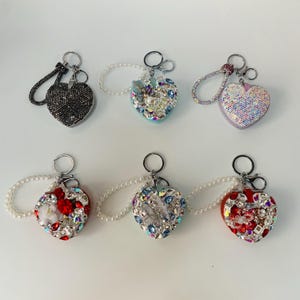 Heart Bling Mirror Keychain| Compact Mirror with Pearl Chain| Purse Charm| Key Holder| Travel Makeup Mirror | Gift for Her | Bridesmaid Gift