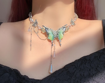 Y2K Schmetterling Choker Halskette | Fairycore Statement Charm Halskette | Romantischer ätherischer Schmuck | Geschenk für Sie
