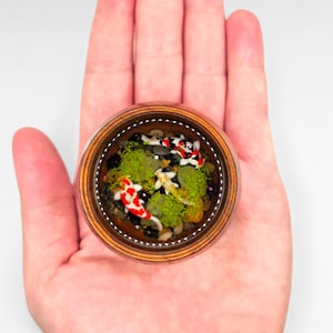 Adorable Realistic Koi Fish in a Miniature Wood Teacup, Handmade Lifelike Resin Art for Gifts, Keepsake, Home, Office Decoration