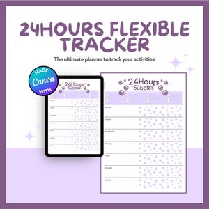 May include: A printable weekly planner with a purple and white bubble design. The planner is titled "24Hours Bubbles" and includes space for each day of the week.