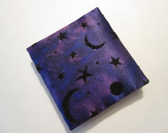 Magic Wallet, Magic Wallet Mini, Deep Dark Purple with Black Moons and Stars Mini Magic Wallet