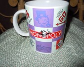 Vintage Coffee Tea Mug Cup Monopoly Classic Game board Pattern - Hasbro