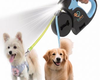 デュアル伸縮式犬用リード – 絡まりにくい、犬2匹用、3mリード、LEDライト付き