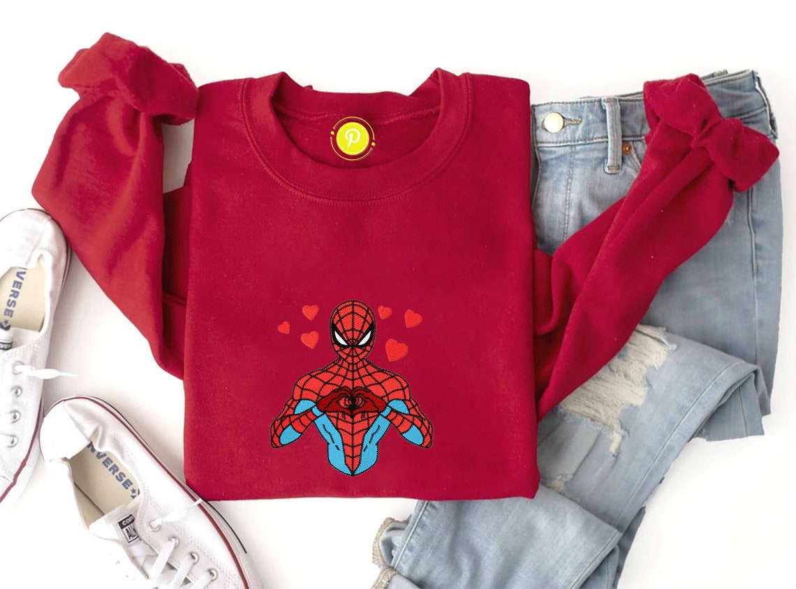 Embroidered Spiderman Sweatshirt Love Embroidered Spiderman | Etsy