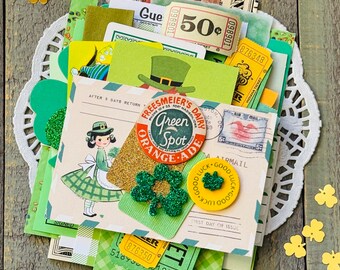 St. Patricks Day Paper Pack, Irish Ephemera, Green Ephemera, Irish Junk Journal Kit