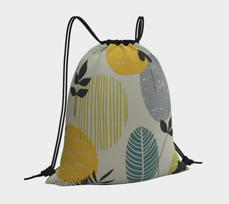 Green and Yellow Drawstring Bags, Floral Pouch, Floral Gift Bags, Favor