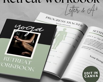 Retreat Workbook Editable Template for Canva | 40-Page Neutral Green Design | US Letter & A4 Sizes Retreat Planning