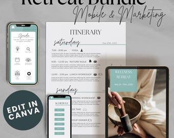 Bundel voor retraiteplanning | Bewerkbare sjablonen voor Canva | Mobiel reisplan | Agenda afdrukken | Retreat-flyer | Berichten en verhalen over retraites | Dia's