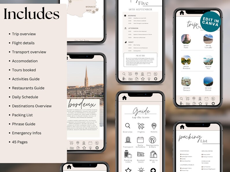 Travel Itinerary Mobile Template | Neutral Style Itinerary Organizer ...