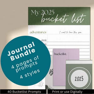 Diario con lista de deseos para 2025: 4 estilos, diseños minimalistas con 40 indicaciones inspiradoras, formato PDF imprimible y digital en A4 y carta de EE. UU.