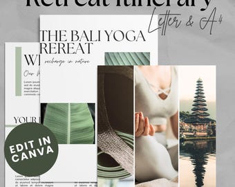 Bewerkbaar sjabloon voor retraitereisplan voor Canva | 22 pagina's neutraal groen ontwerp | Retreatagenda Amerikaans letter- en A4-formaat