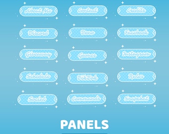 Floral Sky Static Panel Twitch Overlay Package, Blue Kawaii Stream Panels, Cute Twitch Panels, Pastel Streaming Panels, Twitch Panel Set