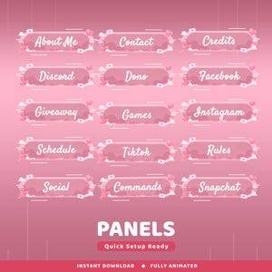 Blush of Love Static Panel Twitch Overlay Package, Panel Pink Heart, Cute Vtuber Overlay, Kawaii Twitch Overlay Pack,Valentine Panel Overlay