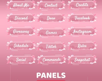 Blush of Love 静的パネル Twitch オーバーレイ パッケージ、パネル ピンク ハート、かわいい Vtuber オーバーレイ、かわいい Twitch オーバーレイ パック、バレンタイン パネル オーバーレイ
