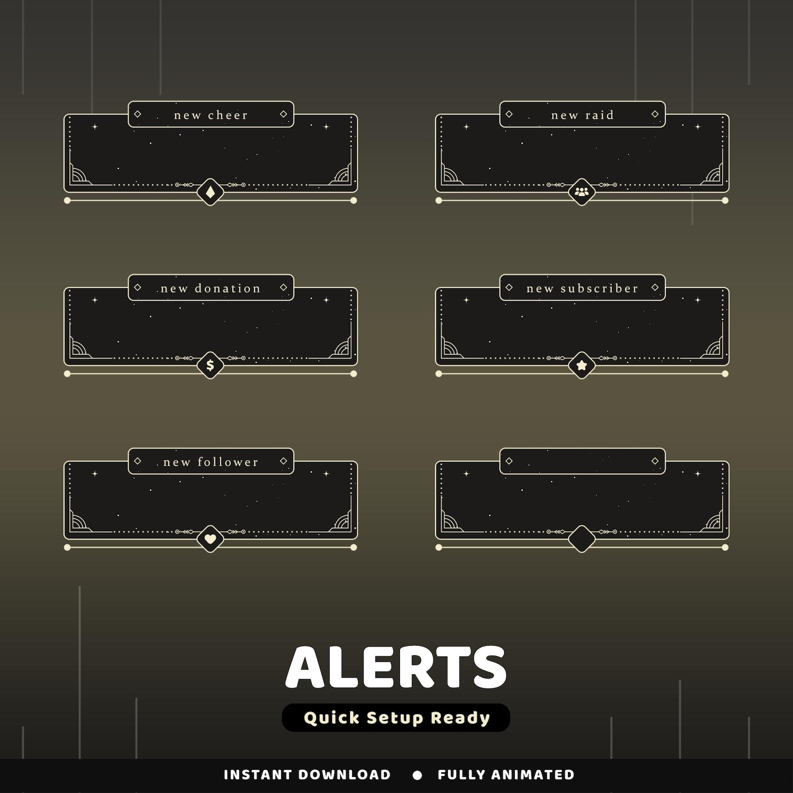Radiant Cosmos Animated Alert Twitch Overlay Package, Black Gold ...