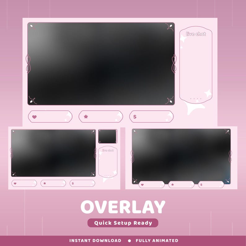 Pink Spark Animated Twitch Overlay Package, Pink Soft Aesthetic Twitch ...