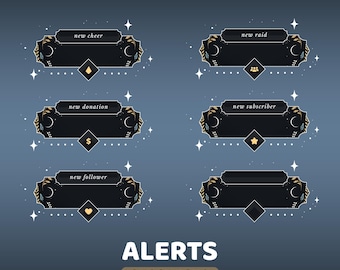 Moonlit Wreath  Animated Alert Twitch Overlay Package, Night Sky Vtuber, Celestial Stream, Elegant Twitch, Moon Stars Theme, Gold Design