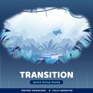 Blue Forest Animated Stinger Transition Twitch Overlay Package, Nature Twitch Transition, Green Butterflies Transition, Leaf, Cute, Kawaii