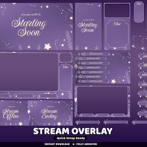 Violet Horizon Animated Twitch Vertical Overlay Package, Soft Purple Overlay Pack, Starry Overlay, Constellation Theme, Dreamy Night Sky