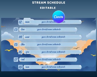 Bright Clouds Stream Schedule Overlay Package, Twitch Schedule, Blue Cloud Stream Theme, Gaming Overlay, Stream Design, Cute Graphics, OBS
