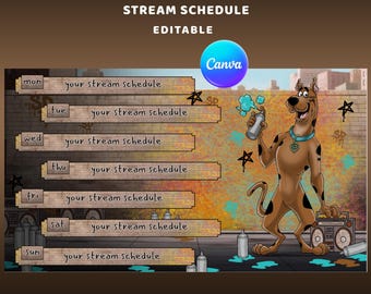 Urban Graffiti Dog Stream Schedule Overlay Package, Brown Pastel Aesthetic, Cartoon Dog Schedule, Spray Paint Style, Grafitti Style Overlay