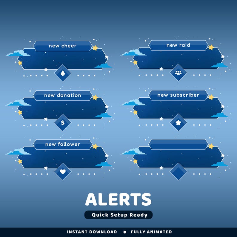 Crescent Night Animated Twitch Overlay Package, Night Sky Overlay, Moon ...