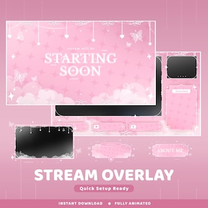 Fairy Twinkle Animated Twitch Overlay Package, Pink Aesthetic Twitch Overlay, Kawaii Background, Cute Vtuber Overlay, Butterfly, Star Pastel