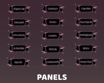 Amethyst Sonnenfinsternis Statisches Panel Twitch Overlay Paket, Dunkle Magie Overlay, Pink Glow Panels, Witchy Twitch Panels, Lila Wolke Panels