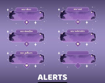 Lantern Forest Animated Alert Twitch Overlay Package, Purple Stream Graphics, Starry Stream Alert, Cute Alert Design, Soft Aesthetic Overlay