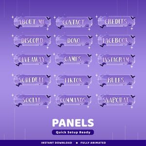 Spooky Purple Static Panel Twitch Overlay Package, Panel Halloween Purple, Night Halloween Vtuber Overlay, Bat, Spider, Dark Panel Halloween
