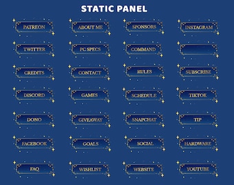 Dusk Clouds Static Panel Twitch Overlay Package,  Blue Golden Overlay, Celestial Design, Moonlight Panels, Stars Night Sky, Dreamy Moon Sky