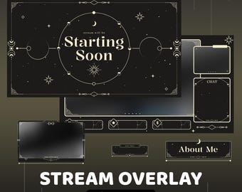 Radiant Cosmos Animated Twitch Overlay Package, Celestial Vtuber Overlay, Black Gold Overlay, Moon And Stars Twitch Overlay, Witchy Stream
