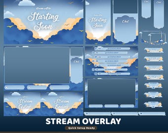 Bright Clouds Animated Twitch, Dreamy Sky Stream Overlay Pack, Animated OBS Scenes, Blue Cloud Twitch, Pastel Cloud, Overlay Full, Blue Sky
