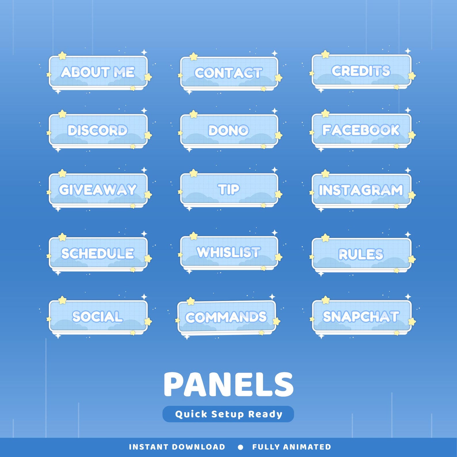 Twinkle Clouds Static Panel Twitch Overlay Package, Panel Aesthetic ...