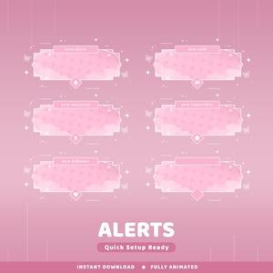 Fairy Twinkle animierte Warnung Twitch Overlay Paket, Animierte Warnung Pastell Ästhetik,Gaming Warnungen Rosa,Twitch Streamer Kawaii,Rosa Vtuber