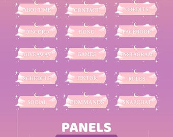 Cloud Whimsy Static Panel Twitch Overlay Package, Pink Twitch Overlay, Cute Stream Panels, Moon Cloud Twitch Panels, Girly Stream Overlay