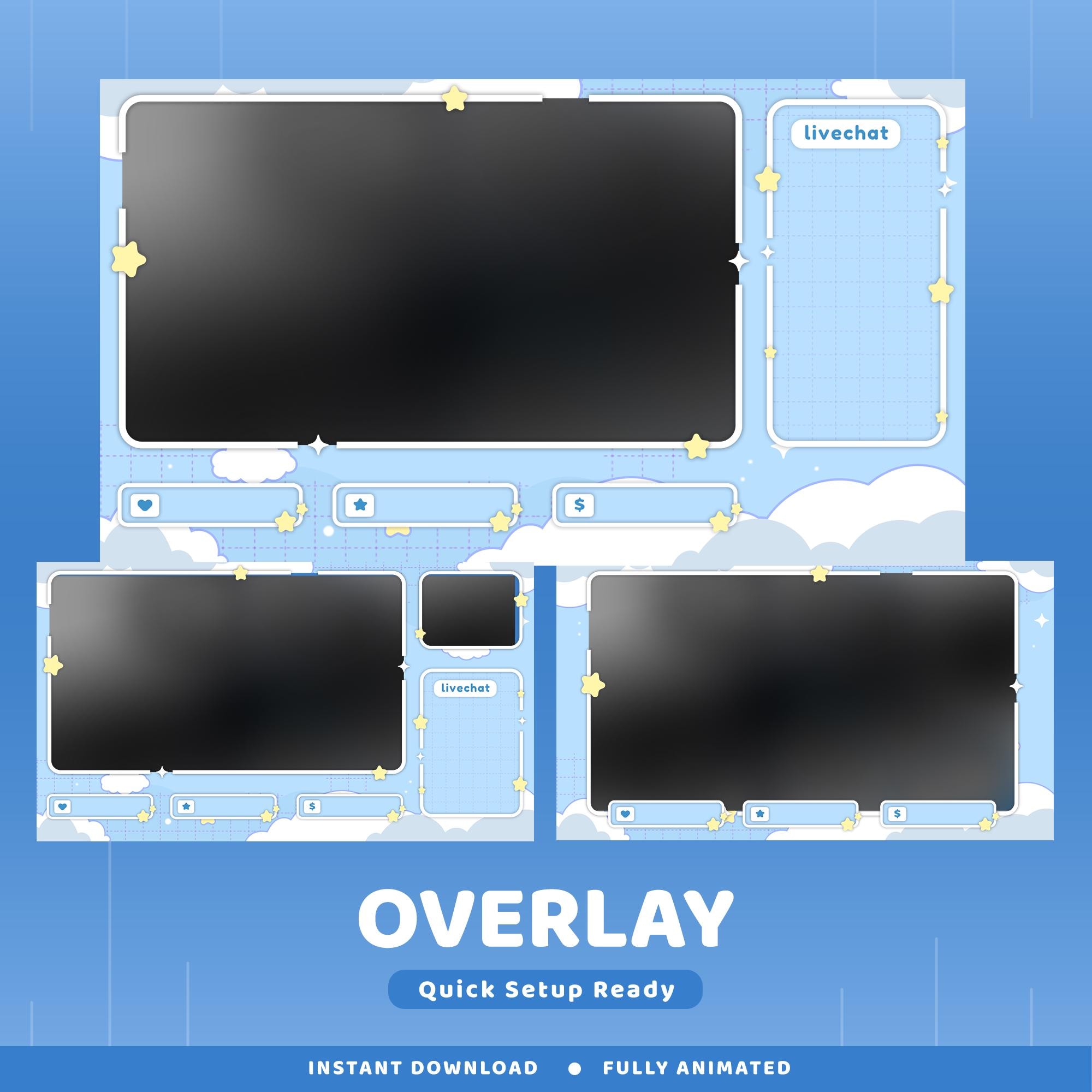 Twinkle Clouds Animated Twitch Overlay Package, Blue Aesthetic Twitch ...