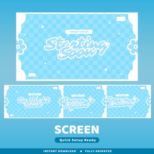 Floral Sky Animated Screen Overlay Package, Blue White Streaming Overlay, Kawaii Twitch Screen, Cute Vtuber Screen, Pastel Gaming Overlay