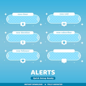 Floral Sky Animated Alert Twitch Overlay Package, Blue Stream Alerts, Cute Streamer Overlay, Pastel Twitch Overlay, Kawaii Streaming Assets