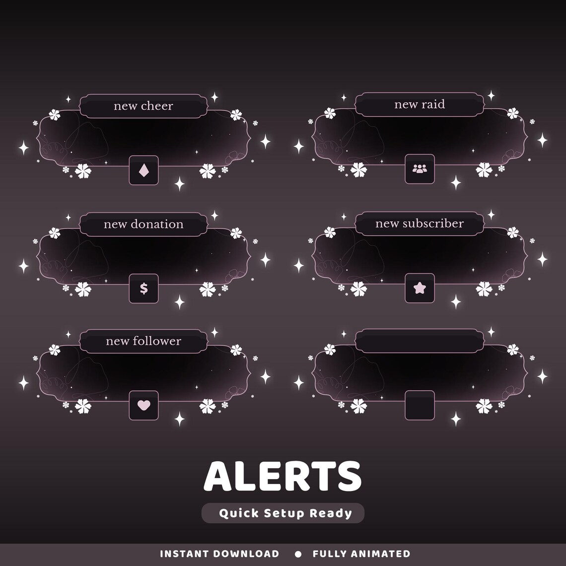 Starlit Blossom Animated Alert Twitch Overlay Package, Purple Blossom ...