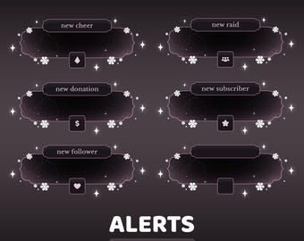Starlit Blossom Animated Alert Twitch Overlay Package, Purple Blossom Overlay, Dark Sakura Alerts, Japan Twitch Overlay, Sparkly Overlay