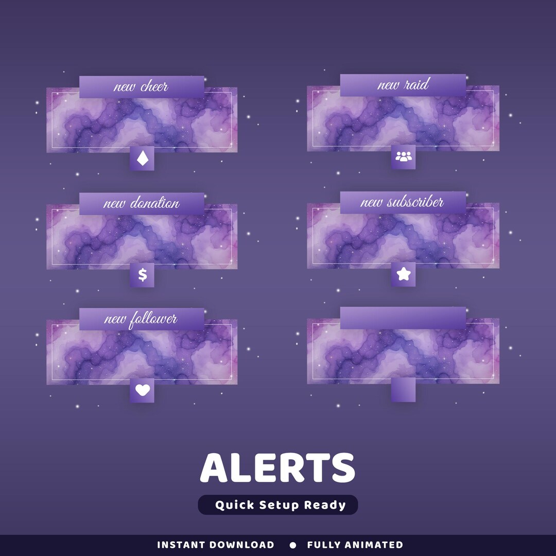 Stardust Veil Animated Alert Twitch Overlay Package, Water Color Twitch ...